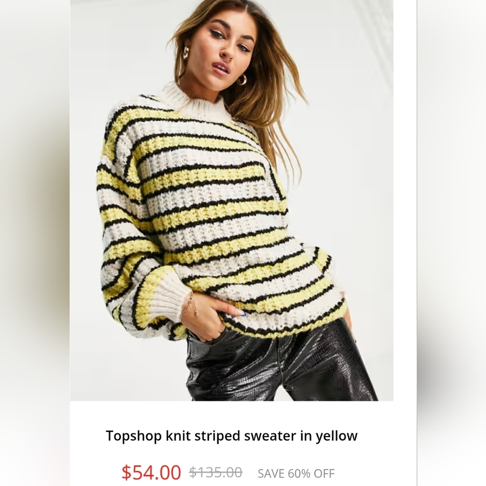 Topshop XL Striped Knit Sweater in Yellow and Black